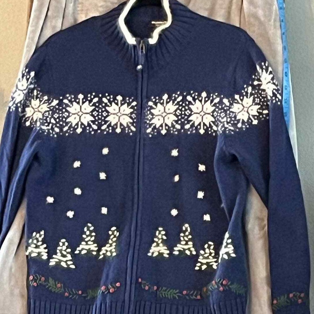 Guide Series Womens Christmas Winter Snowflake Trees Zip Up Cardigan Sweater‎